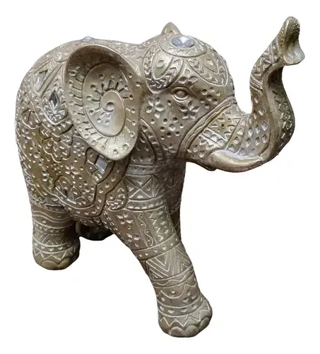 Estatuilla Elefante Dorado Con Fantasias Importado Oriente Oro