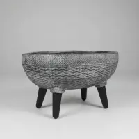 Maceta Artesanal Importada Oriente Buda Tallado 40 Cm Resina Gris