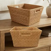 Canasto Organizador Ropa Importado Ratán Natural Pushkar Marrón Claro