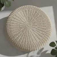 Puf Circular Fibras Naturales Y Madera Artesanal 60 X 35 Cm 