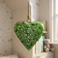 Movil Hindu Colgante Corazón Metal Importado Pintado A Mano Verde