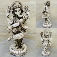 Estatua Ganesha Danzante De Jardin 60cm Resina Apto Exterior Blanco