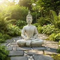 Estatua Buda Loto Resina Apto Exterior Ideal Jardín Blanco
