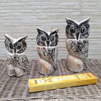 3 Buhos Lechuzas Madera Balsa D Oriente Tallado Import India