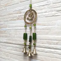 Movil Llamador Colgante Bronce Y Vitro India Buda-om-ganesha Verde Om