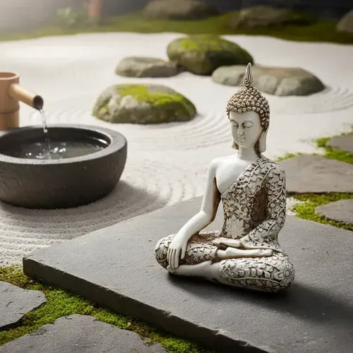 Estatuilla Buda Loto Resina Apto Exterior Ideal Deco Jardin Blanco