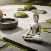 Estatuilla Buda Loto Resina Apto Exterior Ideal Deco Jardin Blanco