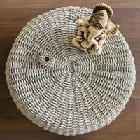 Puff De Fibras Naturales Pintado 60x30 Cm Trenzado Artesanal Gris
