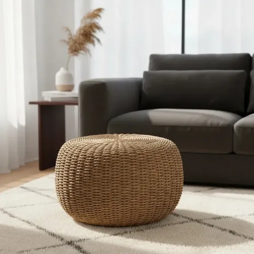 Puf Zen Fibras Naturales Banco Mesa Artesanal Decoración Marrón