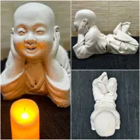 Figura Shaolin Reposando 60 Cm Apto Exterior Buda De Jardín  Blanco