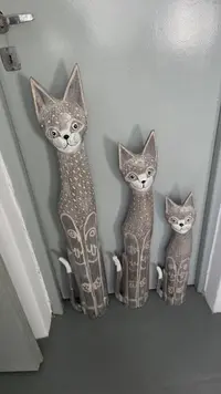 Familia De 3 Gatos De 1 M Madera Teka Importado D Indonesia Modelo 1