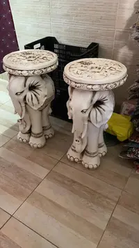 Elefante 65 Cm Apto Exterior Artesanal Hecho En Resina Mesa Blanco