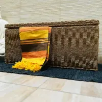 Puf Baul Asiento Rectangular Fibras Naturales Con Tapa 90cm  Marrón Claro Baul Kraft Y Madera