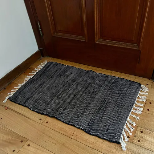 Alfombra Importada India Algodón Costado Cama Pie Baño Deco 90 Cm 60 Cm Negro