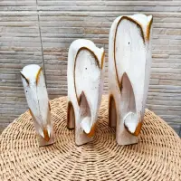 Juego X3 Elefantes En Madera De Oriente Tallado Import India Blanco