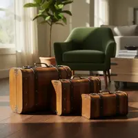 Set X3 Baúles Cofre Madera Importado Decoración Marrón
