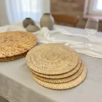 Set 4 Unidades Plato Sitio Individual Ratán Importado Rígido Marrón Claro