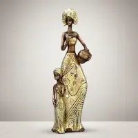 Imagen Africana Con Hijo Estatuilla Importada Oriente Dorado Oscuro