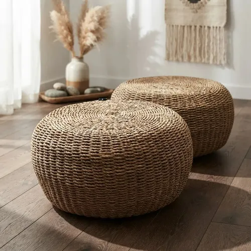 Juego X 2 Unidades Puf 65 Cm Fibra Nartural  Banco-mesa-zen Marrón