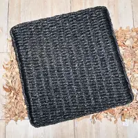 Puf Cuadrado Pintado De Fibra Natural Estilo Nórdico C Patas Negro