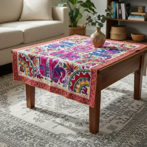 Tapiz Bordado Artesanal Importado De India 90 X 90 Cm Cuadro Modelo 3