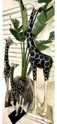 Jirafa 90 Cm Aluminio Estatua Decorativa Importada De India Plateado Y Negro