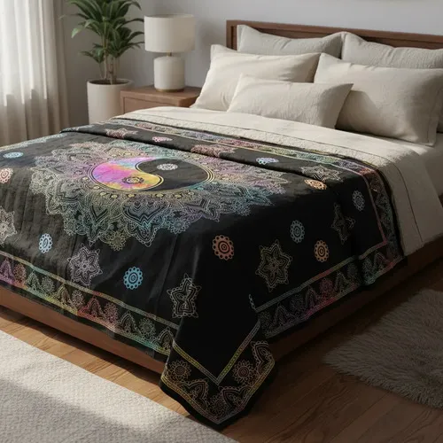 Manta Cubrecama De Algodón Hindu 2y1/2p Mandala Cubresillon