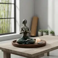 Estatuilla Dama Yoga 23 Cm En Posiciones Deco Oriente Resina Verde Oscuro