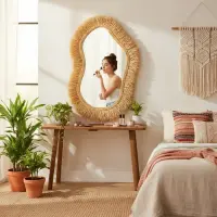 Espejo Artesanal Fibras Naturales Importado Indonesia Deco Marrón Claro