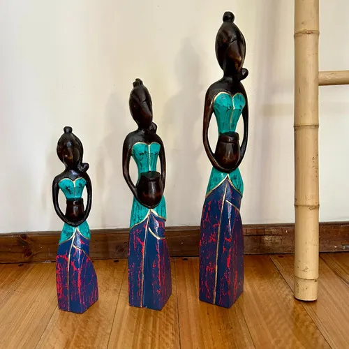Flia Mulata África X 3 En Madera Teca De Indonesia Artesanal