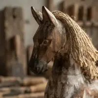Caballo Artesanal Mecedor Importado Madera Oriente Indonesia Marrón Claro