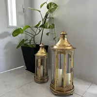 Juego 2 Fanales De India Porta Vela Envío Gratis Importados Dorado Oscuro
