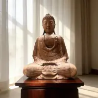 Escultura Estatua Buda 50cm Meditando Madera Albasia Indones Marrón