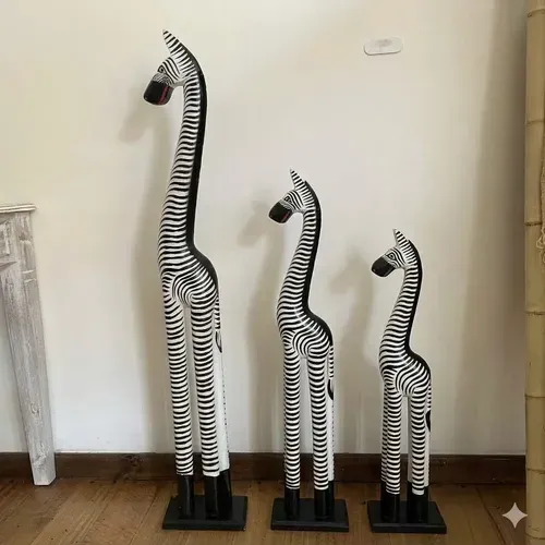 Estatuilla Cebra Juego X3 Madera Importado India Oriente Blanco