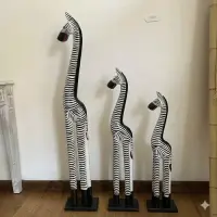 Estatuilla Cebra Juego X3 Madera Importado India Oriente Blanco