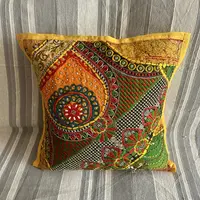 Fundas De Almohadón Bordadas Patchwork 40cm Importadas India Amarillo