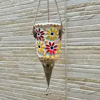 Portavela Fanal Venecitas  Colgante Importado India  35x7cm Rojo
