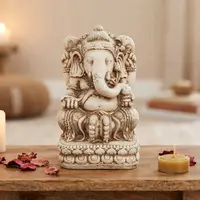 Estatua Diosa Ganesha De Jardín Resina Apto Exterior Blanco