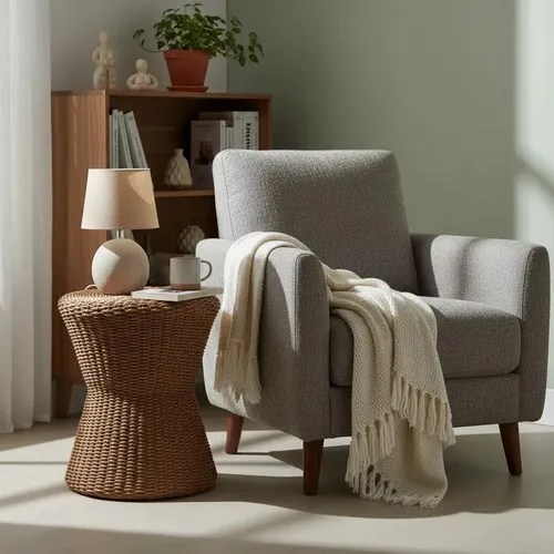 Mesa Conica Doble Apoyo Fibra Natural Kraft-madera Artesanal Marrón