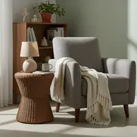 Mesa Conica Doble Apoyo Fibra Natural Kraft-madera Artesanal Marrón