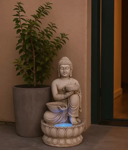 Fuente Agua Buda Doble Cascada Zen Exterior Resina Apto Ext