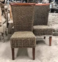 Silla Madera Teka Y Seagrass Con Pollera Importada Indonesia No Marrón