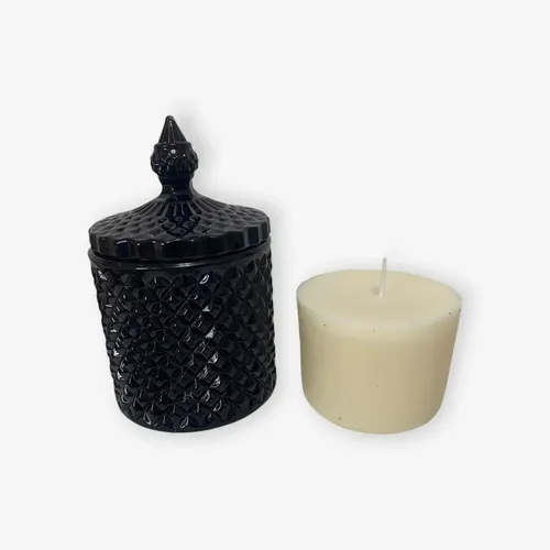 Porta Vela Caramelera Vidrio Importada 14cm Vela Soja Aromat Negro