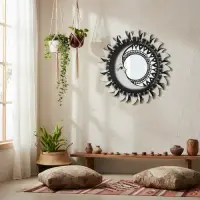 Espejo Importado De India Grande Circular 60 Cm Pushkar Negro Y Blanco