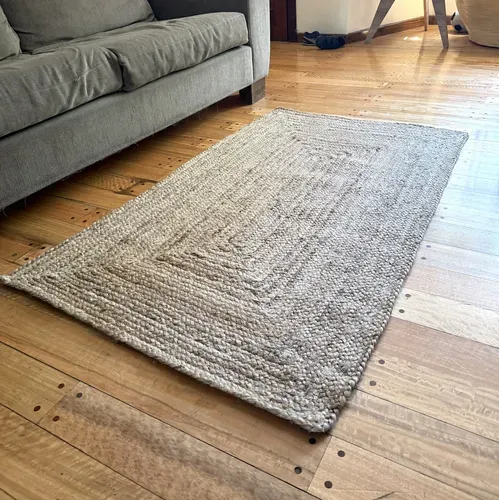 Alfombra Importada De India 100% Artesanal Tejida De Yute 150 Cm 90 M Beige