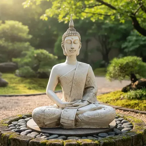 Estatua Buda Loto Resina Apto Exterior Ideal Jardín Blanco