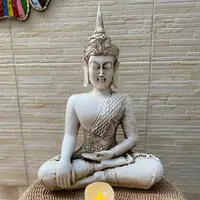 Escultura Buda Corona D Jardin De 60 Cm Resina Apto Exterior Blanco