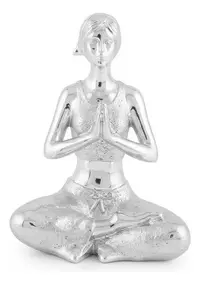 Estatua Yoga Original Decorativa De Resina Plateado