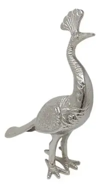 Estatuilla Pavo Real Aluminio Importado Oriente Deco Hogar Plateado