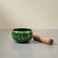 Cuenco Tibeteano 7 Metales Importado 9 Cm 250g Verde Pintado Artesanal